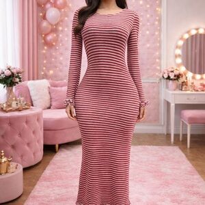 Striped Pink Long Sleeve Dress